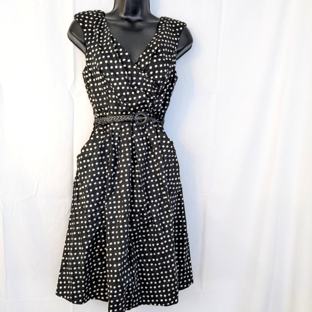 Jessica Simpson black and white polka dot sleeveless dress